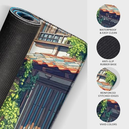Japanese Street Scene Large Gaming Mouse Pad Desk Mat 31.5"x15.7" | Extended Mousepad, Non-Slip Rubber Base , Stitched Edges, for Computer/Laptop/Office/Home - color: Japanese Street