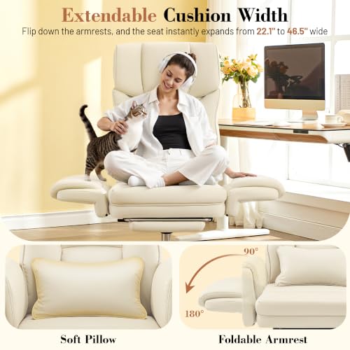 FelixKing Office Chair, Flip Armrests for Pets Criss Cross Legged, White - color: White