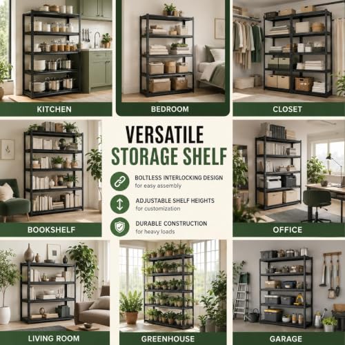 Heavy Duty 4 Tier Metal Book Shelf Adjustable Bookcase | 2400 LBS Bolt-free Storage Shelves with Deep Bookshelf for living Room, Office and Garage Storage, 13.8"Wx 11.8"Dx 45"H - size: 4 Tier-13.8"Wx 11.8"Dx 45"H