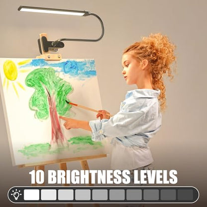 Clip-On LED Easel Lamp for Artists, 3 Color Modes, 10-Level Dimmable, 300lm Eye-Care Easel Lights for Painting, Drawing with Flexible Arm, USB-Powered(No Battery) - style: Clip-on Easel Light for Painting Black