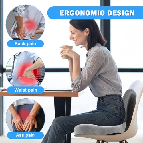 Memory Foam Seat Cushion for Driving & Office Chairs, L-Shaped Ergonomic Tailbone Relief Seat Cushion for Long Sitting, Car/Truck/Office Chair