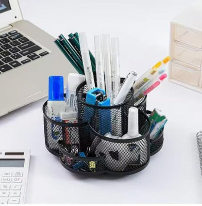 Multifunctional Desk Pen Holder,360°Rotating Metal Mesh Pen Holder,Office Learning Stationery Organiser (Black)