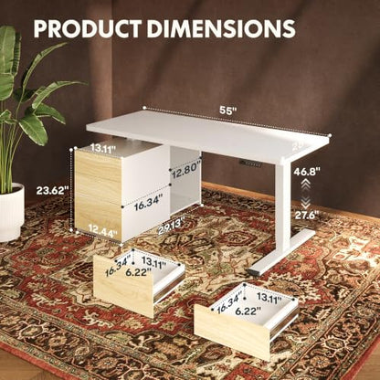 FLEXISPOT 55" Executive Standing Desk with Drawers & CPU Cabinet, White - color: White, size: 55"x28"