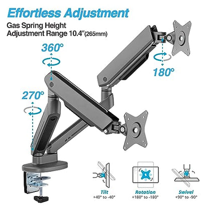 AVLT Dual 27”-43” RGB Gaming Monitor Arm Desk Mount -Dark Gray | 20 Lighting Modes Touch Button Control Fits Flat/Curved/Ultrawide Screen Height Swivel Tilt Rotation Adjustable Monitor - color: Dark Gray - Dual