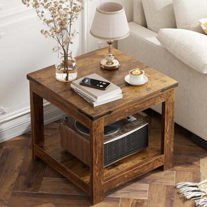 Homieasy End Table, 20x20 Square Side Table for Living Room, Rustic Brown - color: Rustic Brown