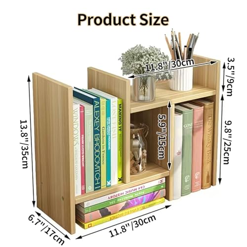 Desktop Shelf Organizer, Adjustable Wood Office Storage Rack, Counter Display Small Bookshelf for Home/Office/School(Light Walnut) - color: Light Walnut