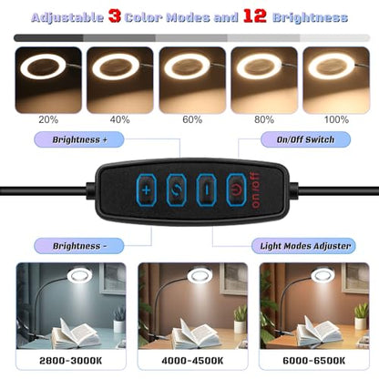 10X Magnifying Glass with Light Clip on Mganifier with 48 LED Lights