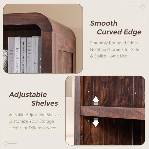 72" Tall Modern Bookshelf with Doors, 5-Tier Large Bookcase w/Drawer, Wooden Storage Cabinet w/Adjustable Shelves, Versatile Book Shelf w/Curved Profile Design for Living Room, Office, Brown - color: Brown