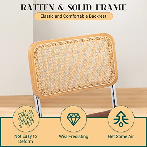 KCC Modern Dining Chairs Set of 2, Faux Leather Rattan Chair,Brown | Mid Century Kitchen Side Chairs with Metal Legs and Upholstered Seat for Dining Room,Living Room,Bedroom - color: Brown, size: Set of 2