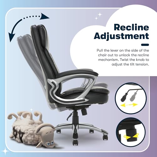 Serta Ergonomic Big and Tall Executive Office Chair Lumbar Support, Leather | Fairbanks, Gaming Chair with Headrest, 350lb Capacity, Padded Arms, Semi-Plush Seat Cushion, Adjustable Height & Tilt, Black - color: Black, size: 350 lbs