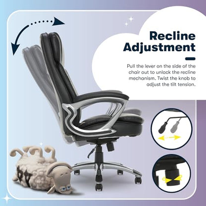 Serta Ergonomic Big and Tall Executive Office Chair Lumbar Support, Leather | Fairbanks, Gaming Chair with Headrest, 350lb Capacity, Padded Arms, Semi-Plush Seat Cushion, Adjustable Height & Tilt, Black - color: Black, size: 350 lbs