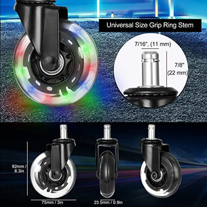 Hivexagon Office Chair Caster Set of 5 Rubber Replacement, Heavy Duty Universal Quiet Rolling Casters Fit Standard Office Chair for Hardwood Floors, Tiles and Carpet - style: RGB Color