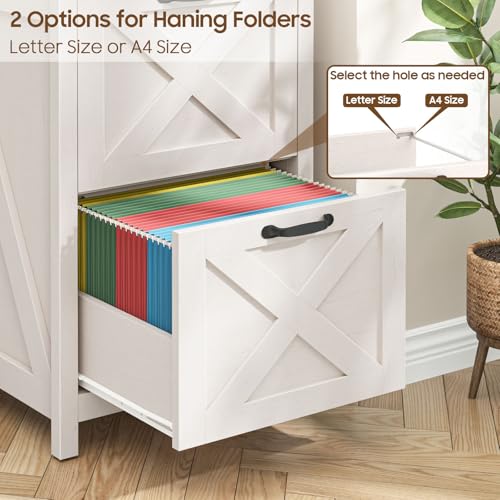 Halitaa Farmhouse File Cabinet with 2 Drawers for Home Office, Rustic White | Vertical Filing Cabinet Fits Letter and A4 Size, Farmhouse Printer Stand, Under Desk Wooden File Cabinet - color: Rustic White