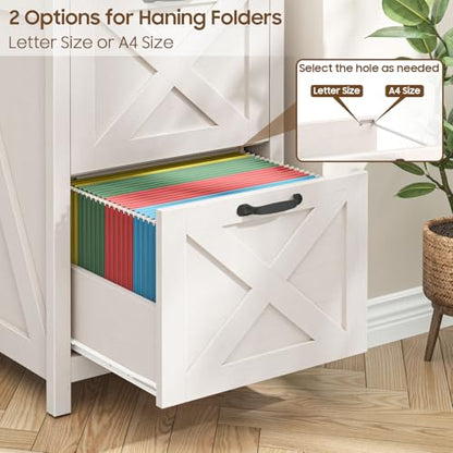 Halitaa Farmhouse File Cabinet with 2 Drawers for Home Office, Rustic White | Vertical Filing Cabinet Fits Letter and A4 Size, Farmhouse Printer Stand, Under Desk Wooden File Cabinet - color: Rustic White