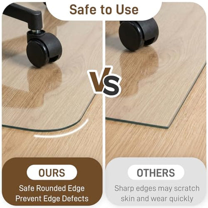 46 x 55 in Ultra-Clear Tempered Glass Chair Mat Floor Protector | 0.2 in Thick Heavy-Duty Scratch-Resistant Surface with Non-Slip Pads and Rounded Polished Edges for Hard Floors and Carpets - size: 46"x55"