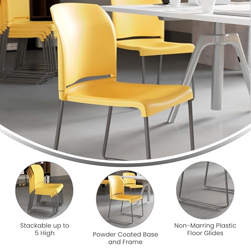 EMMA + OLIVER Home and Office Guest Chair Yellow Full Back Contoured | Sled Base, Powder Coated, Contoured, 880 LBS. Weight Capacity - color: Yellow