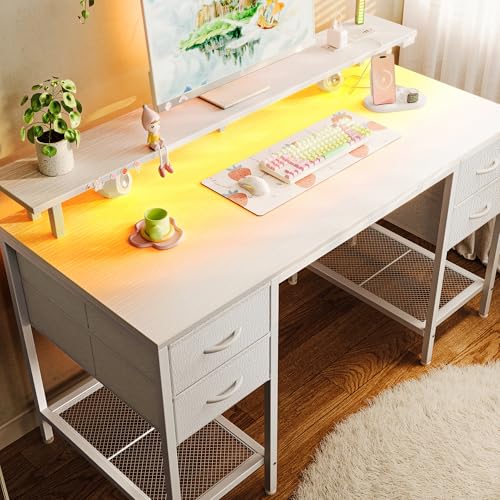 Huuger 47 inch Computer Desk with Power Outlets & 4 Drawers - color: White, size: 47 Inch