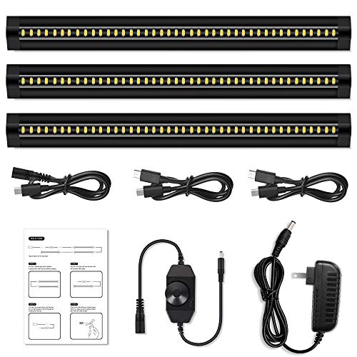 inShareplus LED Under Cabinet Lighting, 13 inch Dimmable, Warm White 3500K, CRI90+, 450Lumens, DC 12V Ultra Thin Under Counter Kitchen Lighting for Kitchen, Shelf, Cupboard, Black, 3 Pack - color: Warm White 3 Pack