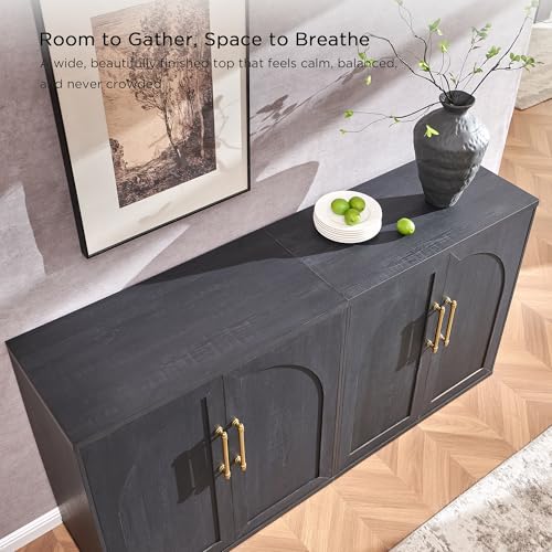 ACCOHOHO Arched Door Sideboard Buffet Cabinet Set of 3, Black | Modular, Multi-Compartment Storage, Adjustable Shelf, Soft Close Hinges, Freestanding, for Dining Room, Living Room - color: Black