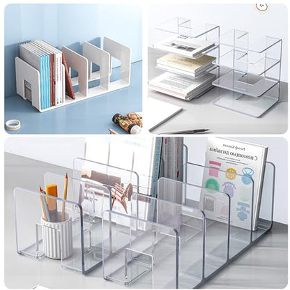 2PCS Acrylic File Organizer for Desk, Desktop Document/Mail Organizer, 4 Compartments Plastics Invisible Bookshelf Floating (12.5" x 5.7" x 5", Purple) - color: Purple