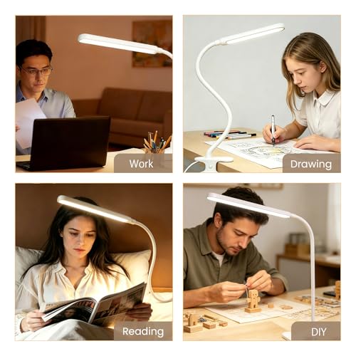 Clip on LED Light for Easel Painting & Nail Tech, White | 3 Color Modes,10 Brightness Levels,USB Powered,Clamp Lamp for reading,Artists, Manicurist and Desk - color: White