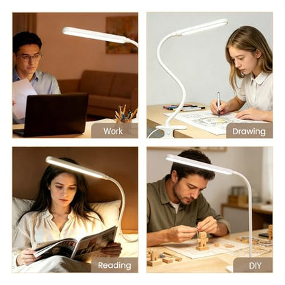 Clip on LED Light for Easel Painting & Nail Tech, White | 3 Color Modes,10 Brightness Levels,USB Powered,Clamp Lamp for reading,Artists, Manicurist and Desk - color: White