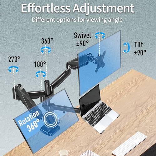 MOUNTUP Dual Monitor and Laptop Mount, Adjustable Monitor Stand for 2 Max 27" Computer Screens, Laptop Tray Fits 10-17inch Notebook, Holds 4.4-17.6lbs Per Arm, 3-in-1 Adjustable Monitor Desk Mount - size: Triple-With Pole