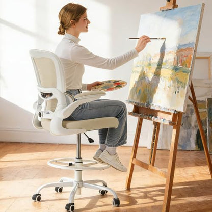 TRALT Drafting Chair - Tall Office Chair with Lumbar Support for High Desk - color: Beige