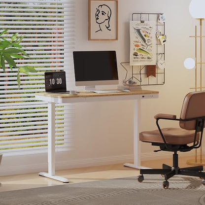 FLEXISPOT Comhar 48" Electric Standing Desk with Drawers, USB Charging Ports, Quick Assembly, Height Adjustable Sit Stand Desk with Child Lock for Natural Home Office, Bamboo Finish Top/White Legs - size: 48"Bamboo Texture/White