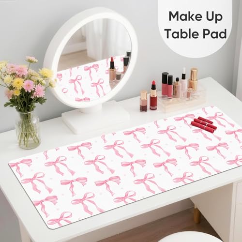 Desk Mat, XXL Large Mouse Pad,Leather Desk Pad Blotter Protector,Computer Laptop Mouse Pads for Desktop,Waterproof Writing Anti-Slip Mousepad for Office and Home I Pink Bow Girly - color: Pink Bow Girly