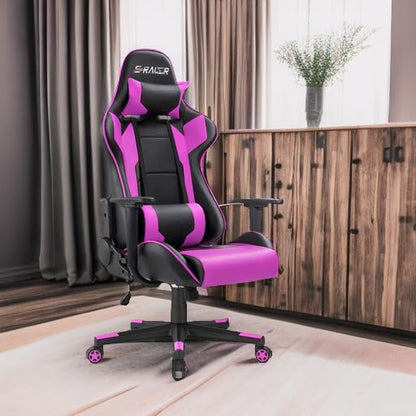 Homall Gaming Chair, Office Chair High Back Computer Chair Leather Desk Chair Racing Executive Ergonomic Adjustable Swivel Task Chair with Headrest and Lumbar Support (Violet) - color: Violet