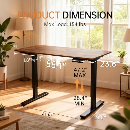 55"x 24" Standing Desk Height Adjustable Electric Home Office Desks | Powered Sit Stand Computer Stand up Rising Table with Two-Piece Top, 3 Memory Presets, Hooks, Cable Management| Brown - size: 55 inch