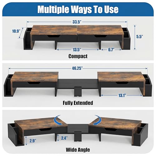 Simple Houseware Desk Dual Monitor Stand Riser with 2 Drawers, Rustic Brown - color: Rustic Brown