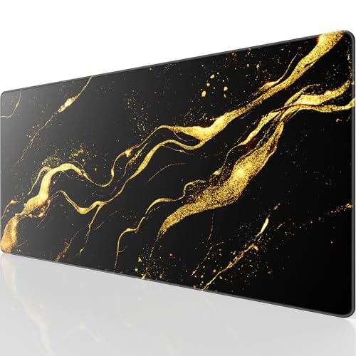 KTRIO Large Gaming Mouse Pad, Desk Mat, 31.5 x 15.7 in Black Gold, XXL | Smooth Micro-Weave Surface, Artistic Pattern Design, Non-Slip Rubber Base, Durable Stitched Edges, Office & Home Use - color: Black Gold, size: 31.5l X 15.7w Inches