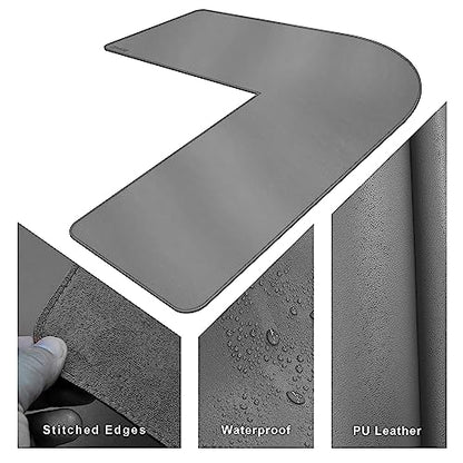 CENNBIE Dual Sided L Shaped Desk Pad,‎‎35.5x43.3x13 inches Corner Leather Desk Pad,l Shaped Desk Gaming mat,Waterproof l Shaped Leather Mouse pad,Home Office Accessories Corner Desk Mat(Grey)