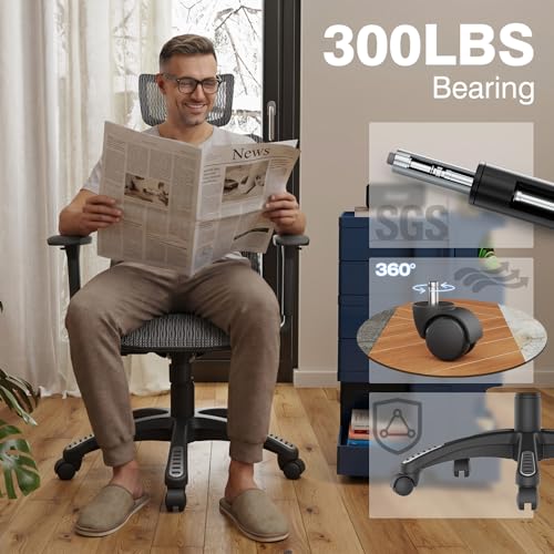 ELABEST T23 Ergonomic Mesh Office Chair, High Back Computer Desk Chair, Breathable AirMesh with Dual-Move Lumbar Support, 3D Armrests & Headrest, Tilt Lock,Big and Tall for Home Office(Graphite) - color: Graphite