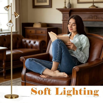 Floor Lamp with 3 Rotatable LED Lights，Magnetic Remote，and 5 Color Temperatures - color: Bronze