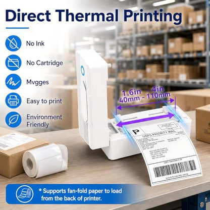 Mvgges Shipping Label Printer,Bluetooth 4x6 Thermal Label Printer for Small Business Office or Home, Compatible with Android, iOS, Windows and Mac, Widely Used for Amazon,USPS,Etsy,White - color: White