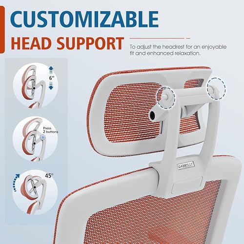 GABRYLLY Ergonomic Office Chair, High Back Home Desk Chair with 2D Flip-Up Arms, 3D Headrest, 90-120° Tilt and Wide Cushion, Big and Tall Mesh Chairs for Man Woman, Computer Task Chair Orange - color: White Frame Orange Mesh