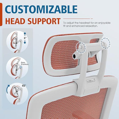 GABRYLLY Ergonomic Office Chair, High Back Home Desk Chair with 2D Flip-Up Arms, 3D Headrest, 90-120° Tilt and Wide Cushion, Big and Tall Mesh Chairs for Man Woman, Computer Task Chair Orange - color: White Frame Orange Mesh