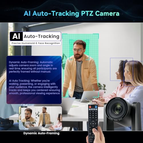 12x Zoom Conference Room Video Camera System, Al Auto-Tracking HD 1080P 60fps 12X Optical Zoom USB3.0 HDMI PTZ Camera 75° FOV and Bluetooth Conference Speaker with Microphones Bundle for Medium Room - color: Jet