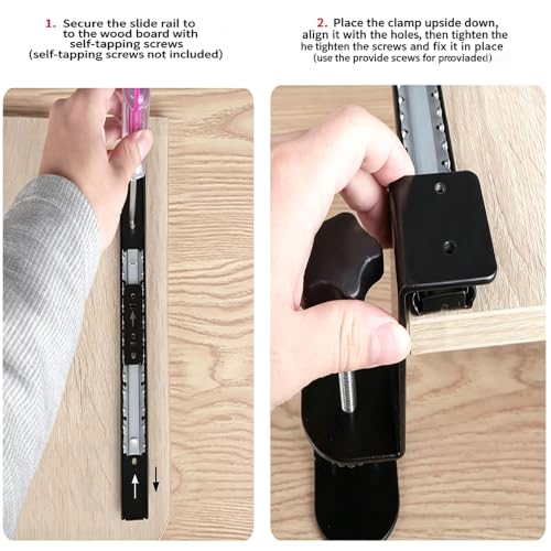C-Clamp Mount Bracket for Under Desk Keyboard Tray, 2 Pack Black | Replacement, No Drill Steel Clamp Set, Adjustable Keyboard Drawer Support Brackets