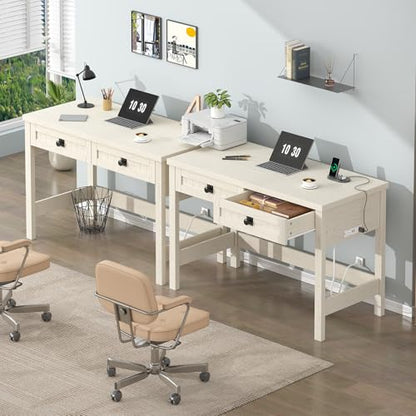 39 Inch Farmhouse Small Computer Desk with Drawers for Bedroom, Home Office - color: White