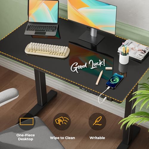 35" Electric Standing Desk with Drawer, One-Piece Glass Top - color: Black Glass-top, size: 35"