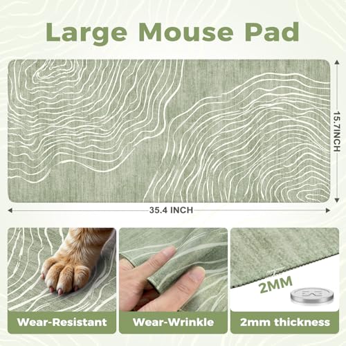 iCasso Desk Cover Mat Green, Extra Large Mouse Pad for Laptop - color: Wave-Green