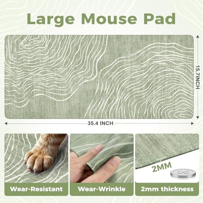 iCasso Desk Cover Mat Green, Extra Large Mouse Pad for Laptop - color: Wave-Green