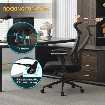 Qulomvs Mesh Ergonomic Office Chair Home Office Desk Chair with Headrest Height Adjustable Computer Executive Desk Chair with Wheels 360 Swivel Task Chair - color: Black