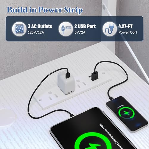 DurayLoly 53"White L Shaped Desk with LED Light & 5 Power Outlet for Gaming | 41 Vivid Lighting Modes LED of Gaming Desk; Built-In Charging Hub (3 AC+2 USB) Charges 5 Devices to Tidy Gaming Station,White - color: White, size: 53Inch