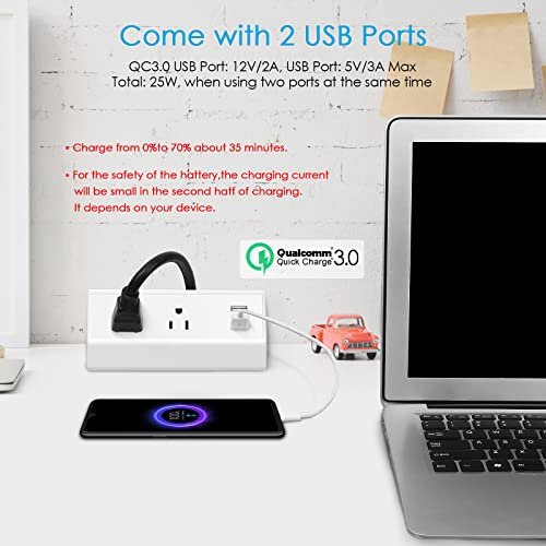 CCCEI Desk Power Strip with 20W USB C Fast Charge Port, Black 800J Surge Protector Clamp Desktop Outlet, Table Edge Mount Socket 10FT and Fit 1.6 inch Tabletop Edge Thick.