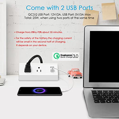 CCCEI Desk Power Strip with 20W USB C Fast Charge Port, Black 800J Surge Protector Clamp Desktop Outlet, Table Edge Mount Socket 10FT and Fit 1.6 inch Tabletop Edge Thick.
